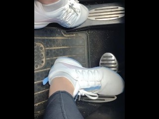 Pedal pumping in my sneakers while my mini Cooper is running