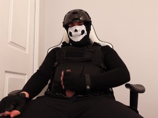 Masked Ghost Cosplay Cums While Masturbating