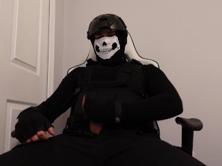 Masked Ghost Cosplay Cums While Masturbating