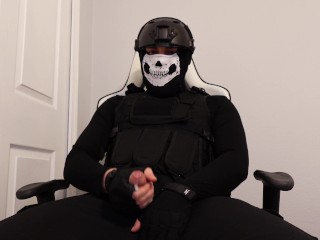 Masked Ghost Cosplay Cums While Masturbating