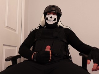 Masked Ghost Cosplay Cums While Masturbating