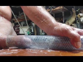 The Roostercombs show, "Sloppy, tacky, goopy,Monster Cock hand job with tight clear tube" 🔥 🥵