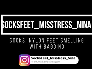 Socks/Nylon smelling - socks gagging - femdom - bagging - cumshot