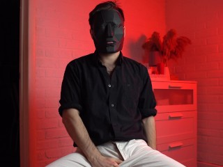 Masked handsome man Noel Dero watches kinky porn and jerks off. Loud moans and orgasm of a young guy