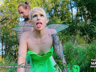 Fairy Girl TINKERBELL goes HENTAI - Public Outdoor Amateur Elf Cosplay (Ahegao, Sloppy Blowjob, UwU)
