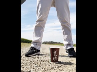 Windy Outdoor Stream Pissing in a McDonald's Cup