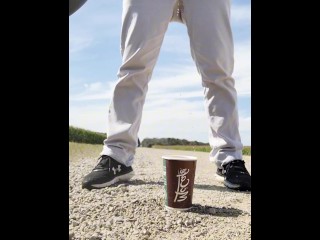 Windy Outdoor Stream Pissing in a McDonald's Cup