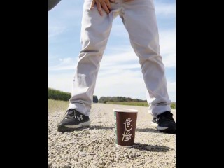 Windy Outdoor Stream Pissing in a McDonald's Cup