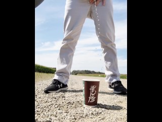 Windy Outdoor Stream Pissing in a McDonald's Cup