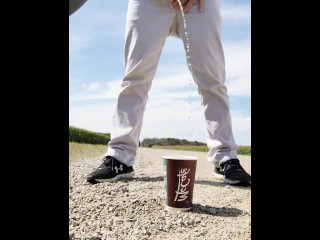 Windy Outdoor Stream Pissing in a McDonald's Cup
