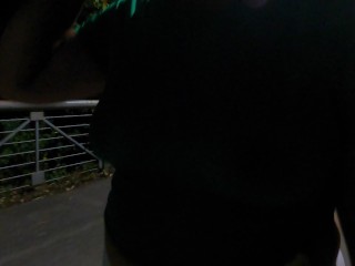 Walking through park with no bra at night