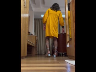 Indian Sissy Femboy Crossdresser Jessica Yello Sexy Yello Dress Striptease