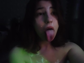 Cum on Face of College Girl with Huge Tits Covered in Cum