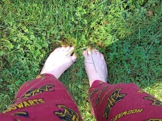 POV Earthing my toes in some wet ass grass