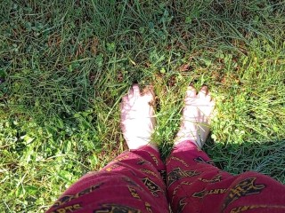 POV Earthing my toes in some wet ass grass