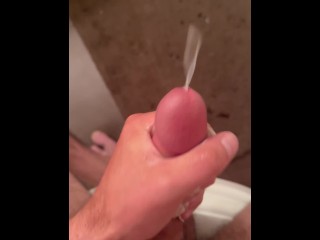 Draining a huge load out of my balls. Massive cumshot hits the bathtub