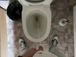 Peeing in the office public toilet, view from my eyes 4K