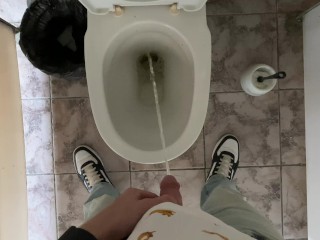 Peeing in the office public toilet, view from my eyes 4K