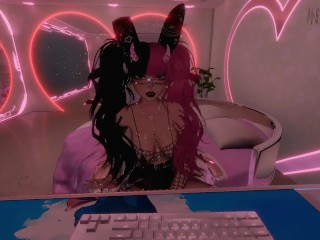 Your virtual Girlfriend gets under the desk support and cums hard