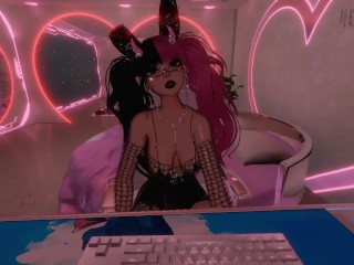 Your virtual Girlfriend gets under the desk support and cums hard