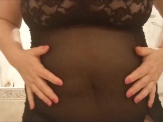 Bbw in black lacy transparent underwear and red thong 😘