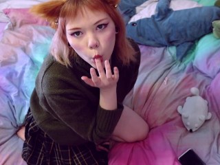 Cute fox jerking off to porn