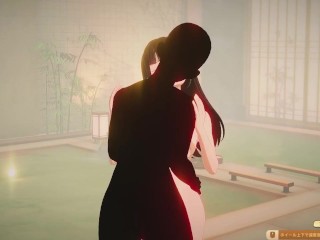 西住し〇と大浴場で濃厚不倫エッチ♡　ハニカム実況