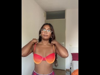 Try on haul lingerie: watch this petite Indian try on cute lingerie