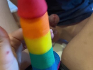 I Fucked my Stepson in the ass with rainbow Strapon | pegging | strap on