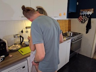 Angel getting fucked in the kitchen while she is cooking