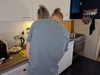 Angel getting fucked in the kitchen while she is cooking