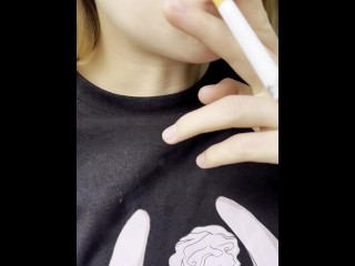 Smoking and spitting hocking loogies tongue out by a nasty girl