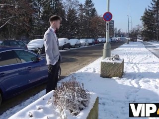 VIP4K. Casual fucking action of the bride in wedding dress and stranger in the bathroom