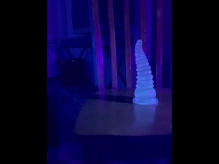 Sissy in ski mask rides a huge dildo Blacklight fun high on molly