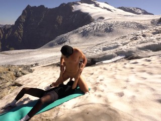 Epic Fuck on a REAL Glacier Double Cumshot and No Mercy! Femdom strapon adventure - pegging time