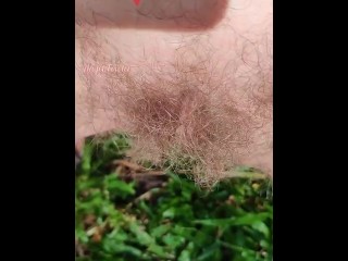 Sexy Milf Pees in the Grass. Look at her Hairy Pussy Сlose up. Outdoor Pissing plus Slow Motion