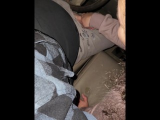 hotwife sarahkitty gives backed up construction worker a blowjob in a work truck for a massive load