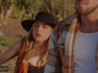 Deeper. Naughty cowgirl Anna Claire devours two hard cocks