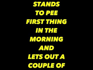 Milf stands to pee first thing in the morning and lets out a couple of farts