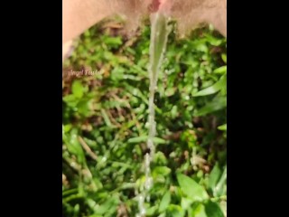 Amazing outdoor hairy pussy pissing filmed close up in slow motion