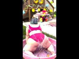 PAWG Joan Day celebrates birthday with cake fun and rinse down