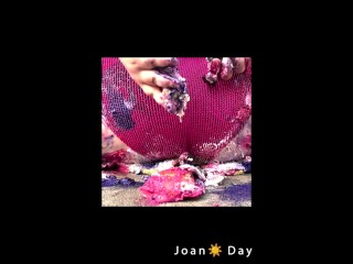 PAWG Joan Day celebrates birthday with cake fun and rinse down
