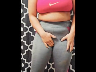 Desperate piss and cum in my workout clothes (join me on Fansly!)