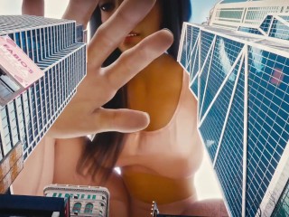 Beautiful Mega Giantess Grows and Play with a Tiny City