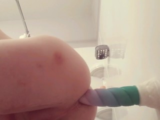 Cute Caged Trans Girl Filling Her Petite Ass With a Magical Unicorn Horn Dildo