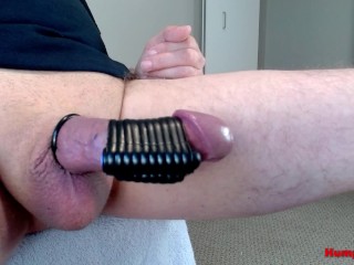 Using a penis sleeve vibrator to make my cock throb and drain my balls.