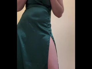 Fancy Horny Girl in Dress Strips, Dirty Talk, Teases, Fucks Lint Roller, and Rubs Ass &Pussy on Lamp