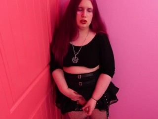 Goth Tranny Shoots Big Load POV