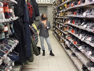 Trying clothes topless right there in the store!