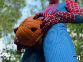 Almost Caught ! Fucking Pumpkin Outside Spiderman